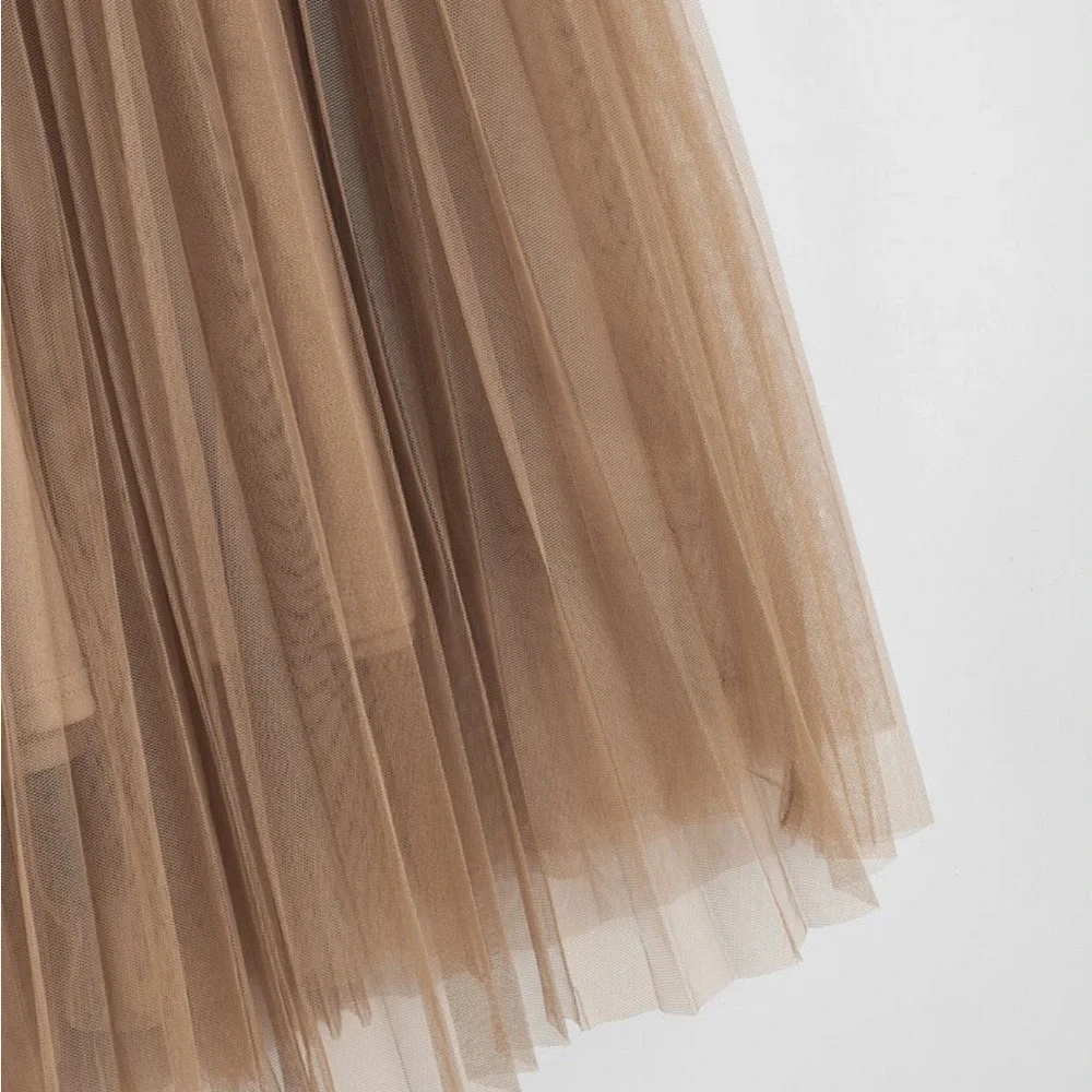 Wideband waist pleated mesh Skirt - Picture 3 of 5